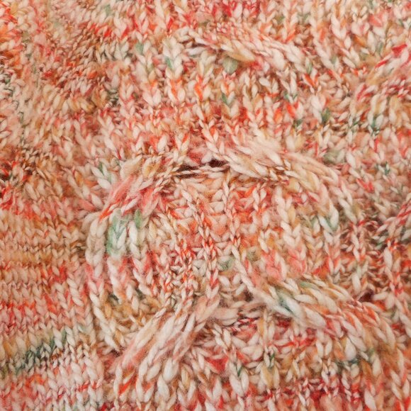 Talbots Womens L Chunky Knit Sweater Cream Orange Green Wool Blend Cozy Pullover - Picture 7 of 11